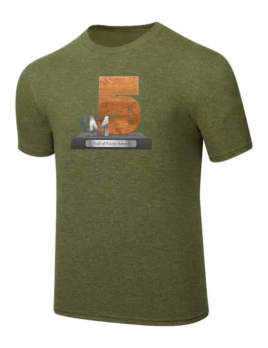 Simply Soft Military Green Frost 4.5oz Poly/Combed Ring Spun Cotton T-Shirt w/Hall of Fame Award Design Logo