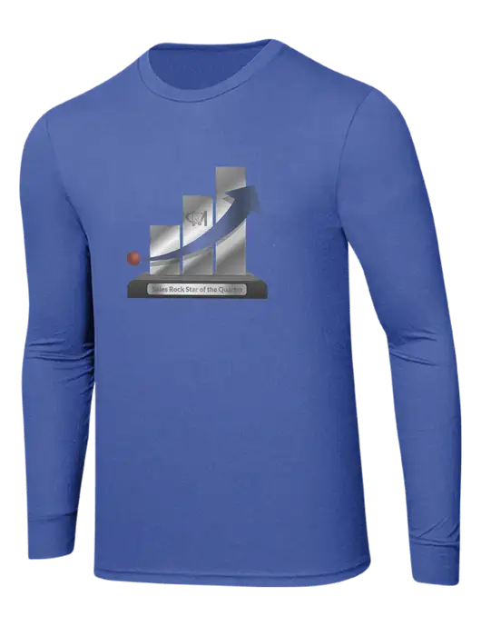Simply Soft Long Sleeve Royal Frost 4.5 oz, Poly/Combed Ring Spun Cotton T-Shirt w/Sales Rock Star of the Qtr Design Logo