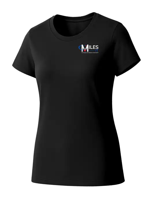 Womens Seriously Soft Black T-Shirt w/Miles IT w/Slogan Logo, Miles IT Slogan Logo