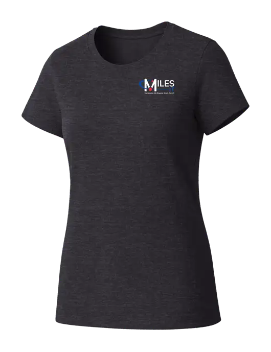 Womens Seriously Soft Heathered Charcoal T-Shirt w/Miles IT w/Slogan Logo, Miles IT Slogan Logo