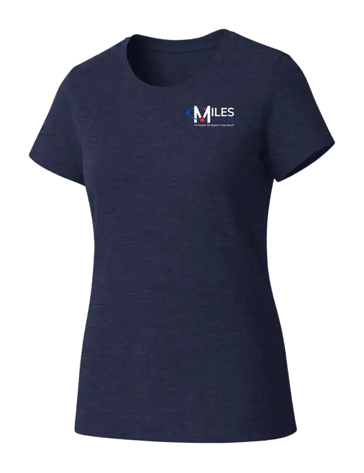 Womens Seriously Soft Heathered Navy T-Shirt w/Miles IT w/Slogan Logo, Miles IT Slogan Logo