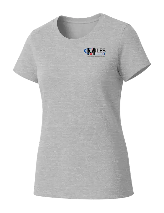 Womens Seriously Soft Light Heathered Grey T-Shirt w/Miles IT w/Slogan Logo, Miles IT Slogan Logo
