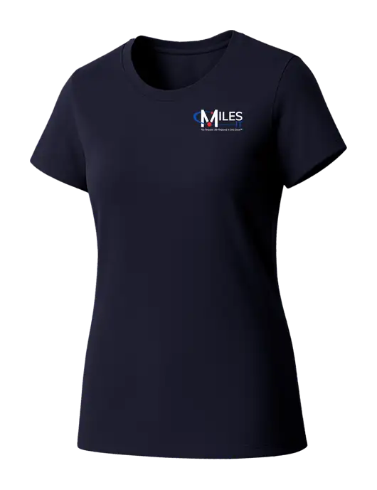 Womens Seriously Soft New Navy T-Shirt w/Miles IT w/Slogan Logo, Miles IT Slogan Logo