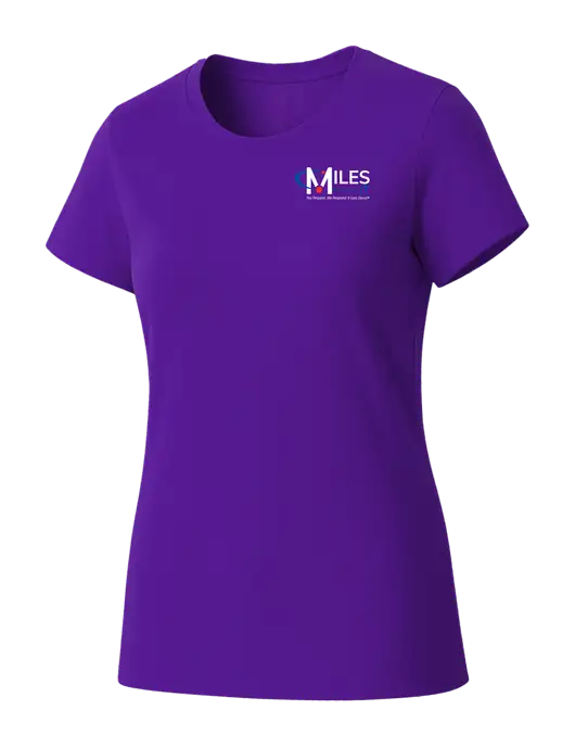 Womens Seriously Soft Purple T-Shirt w/Miles IT w/Slogan Logo, Miles IT Slogan Logo