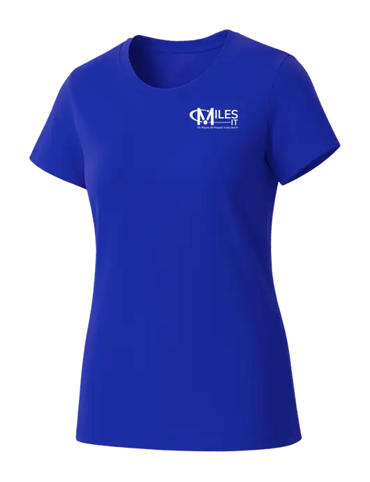 Womens Seriously Soft Royal T-Shirt w/Miles IT w/Slogan Logo, Miles IT Slogan Logo