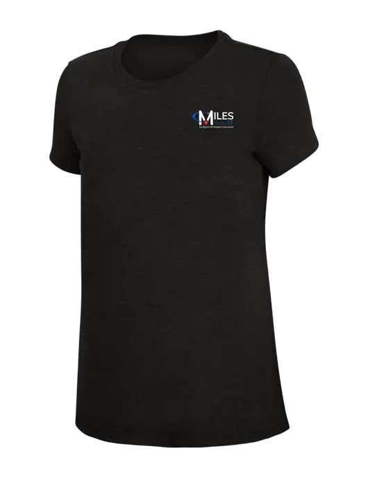 Womens Simply Soft Black 4.5oz Poly/Combed Ring Spun Cotton T-Shirt w/Miles IT w/Slogan Logo, Miles IT Slogan Logo