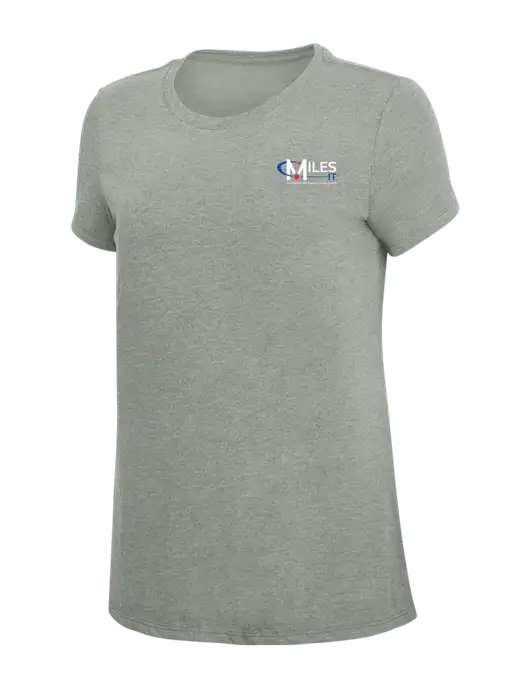 Womens Simply Soft Grey Frost 4.5oz  Poly/Combed Ring Spun Cotton T-Shirt w/Miles IT w/Slogan Logo, Miles IT Slogan Logo