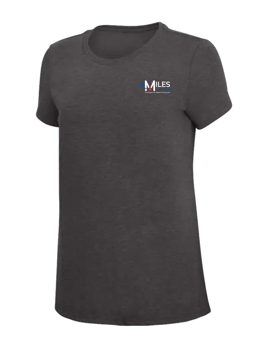 Womens Simply Soft Heather Charcoal 4.5oz  Poly/Combed Ring Spun Cotton T-Shirt w/Miles IT w/Slogan Logo, Miles IT Slogan Logo
