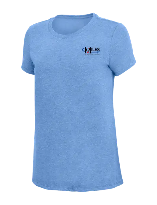 Womens Simply Soft Maritime Frost 4.5oz Poly/Combed Ring Spun Cotton T-Shirt
 w/Miles IT w/Slogan Logo, Miles IT Slogan Logo