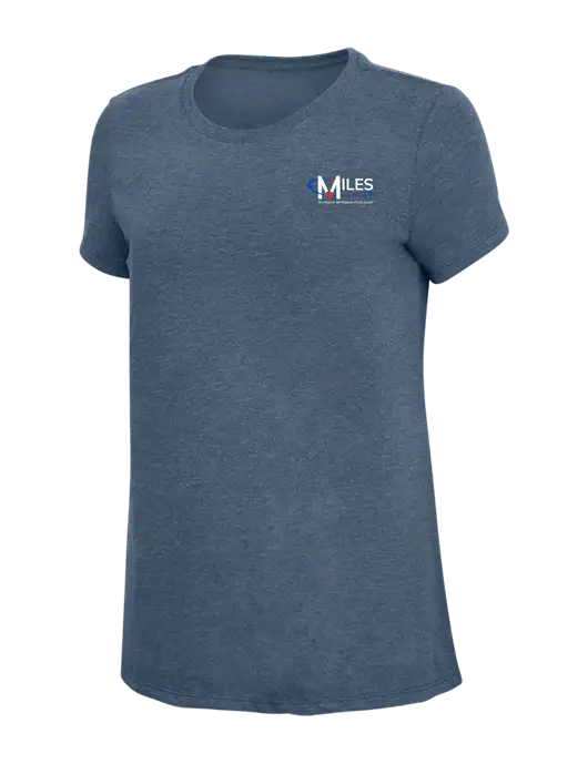 Womens Simply Soft Navy Frost 4.5oz  Poly/Combed Ring Spun Cotton T-Shirt w/Miles IT w/Slogan Logo, Miles IT Slogan Logo