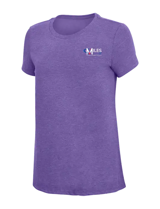Womens Simply Soft Purple Frost 4.5oz  Poly/Combed Ring Spun Cotton T-Shirt w/Miles IT w/Slogan Logo, Miles IT Slogan Logo