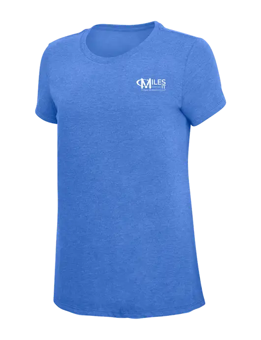 Womens Simply Soft Royal Frost 4.5oz  Poly/Combed Ring Spun Cotton T-Shirt w/Miles IT w/Slogan Logo, Miles IT Slogan Logo