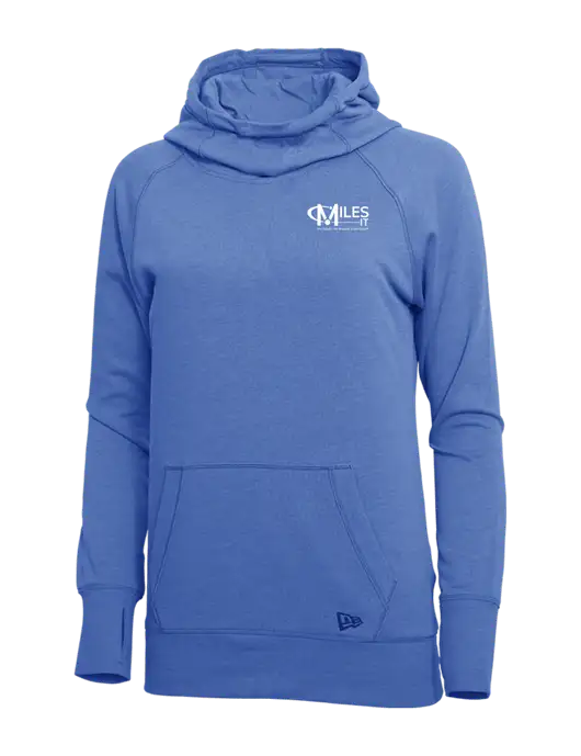 New Era Royal Heather Womens Tri-Blend Fleece Pullover Hoodie w/Miles IT w/Slogan Logo