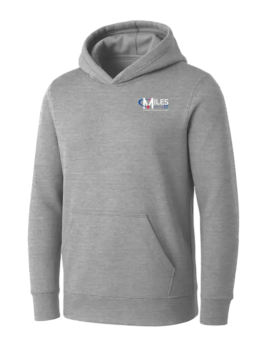 Womens Light Grey Heather Core Fleece Pullover Hooded Sweatshirt w/Miles IT w/Slogan Logo