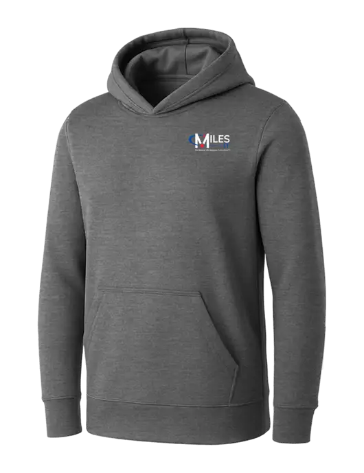 Womens Medium Grey Heather Core Fleece Pullover Hooded Sweatshirt w/Miles IT w/Slogan Logo