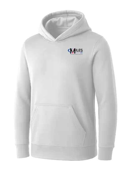 Womens White Core Fleece Pullover Hooded Sweatshirt w/Miles IT w/Slogan Logo