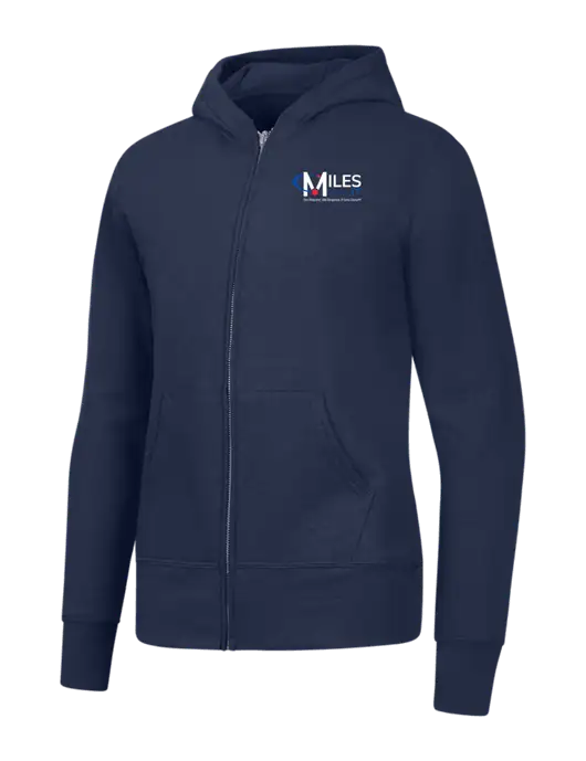 Navy Womens Core Fleece Full-Zip Hooded Sweatshirt w/Miles IT w/Slogan Logo