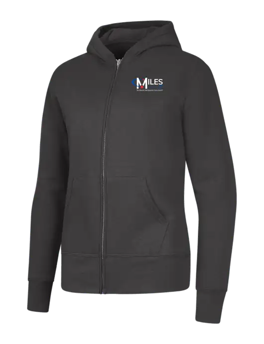 Charcoal Womens Core Fleece Full-Zip Hooded Sweatshirt w/Miles IT w/Slogan Logo