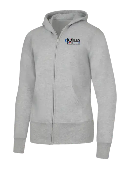 Grey Heather Womens Core Fleece Full-Zip Hooded Sweatshirt w/Miles IT w/Slogan Logo