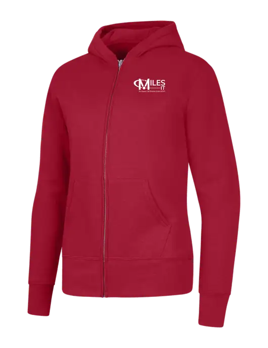 Red Womens Core Fleece Full-Zip Hooded Sweatshirt w/Miles IT w/Slogan Logo