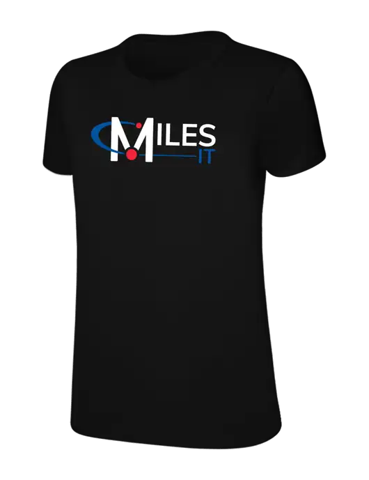 Womens Ring Spun Jet Black 4.5 oz T-Shirt w/Miles IT Logo, Miles IT Slogan Logo