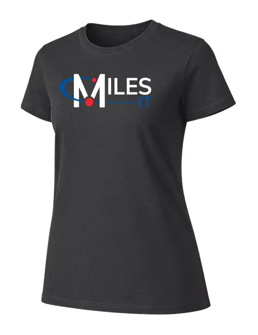 Womens Ring Spun Charcoal 4.5 oz T-Shirt w/Miles IT Logo, Miles IT Slogan Logo