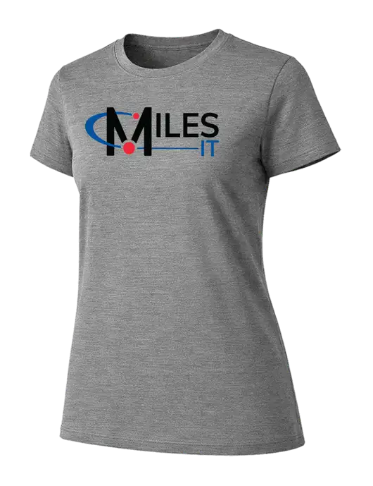 Womens Ring Spun Light Grey Heather 4.5 oz T-Shirt w/Miles IT Logo, Miles IT Slogan Logo