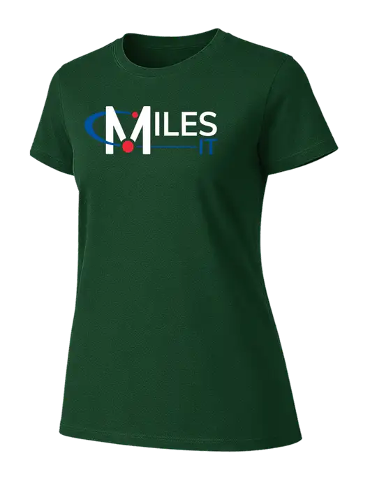 Womens Ring Spun Forest Green 4.5 oz T-Shirt w/Miles IT Logo, Miles IT Slogan Logo