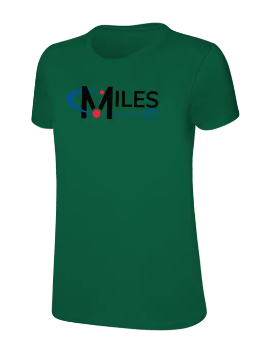 Womens Ring Spun Kelly Green 4.5 oz T-Shirt w/Miles IT Logo, Miles IT Slogan Logo