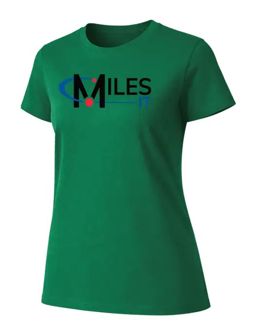 Womens Ring Spun Kelly Green 4.5 oz T-Shirt w/Miles IT Logo, Miles IT Slogan Logo