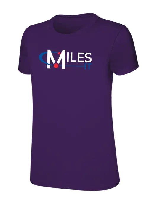 Womens Ring Spun Purple 4.5 oz T-Shirt w/Miles IT Logo, Miles IT Slogan Logo