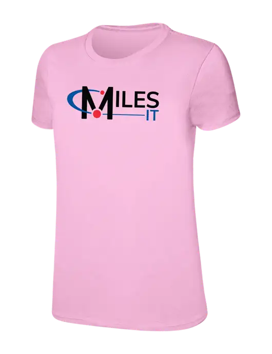 Womens Ring Spun Candy Pink 4.5 oz T-Shirt w/Miles IT Logo, Miles IT Slogan Logo