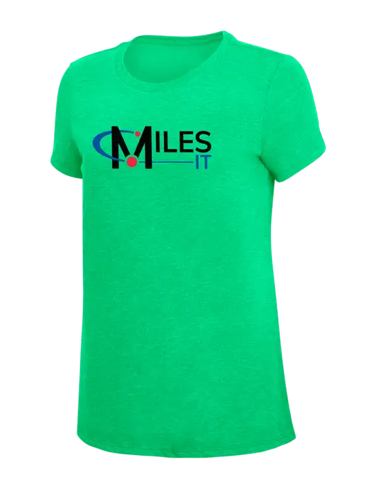 Womens Simply Soft Green Frost 4.5oz Poly/Combed Ring Spun Cotton T-Shirt w/Miles IT Logo, Miles IT Slogan Logo