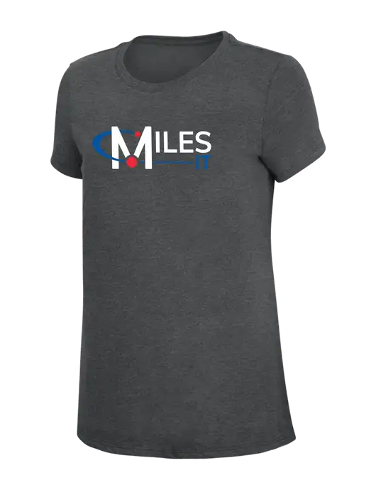 Womens Simply Soft Charcoal 4.5oz Poly/Combed Ring Spun Cotton T-Shirt w/Miles IT Logo, Miles IT Slogan Logo