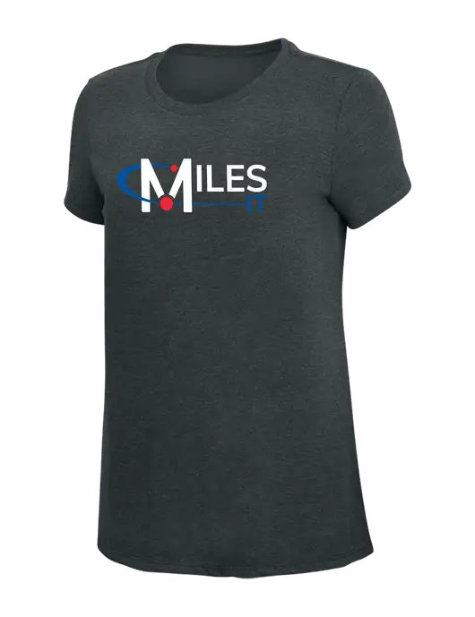 Womens Simply Soft Black Frost 4.5oz Poly/Combed Ring Spun Cotton T-Shirt w/Miles IT Logo, Miles IT Slogan Logo