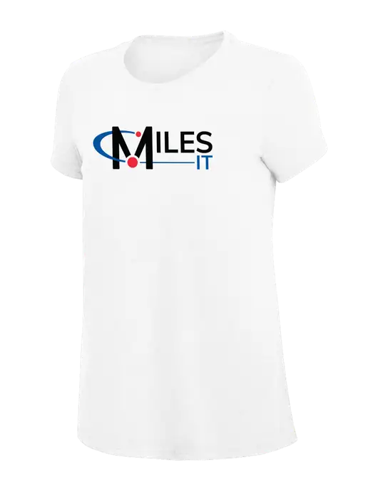Womens Simply Soft White 4.5oz Poly/Combed Ring Spun Cotton T-Shirt
 w/Miles IT Logo, Miles IT Slogan Logo