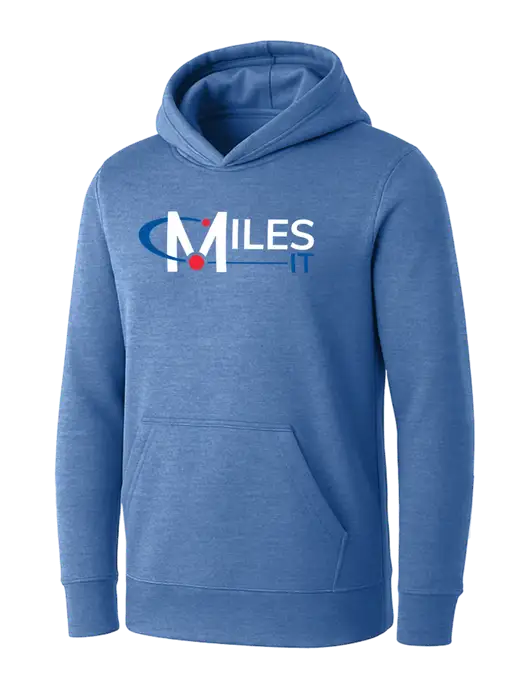 Womens Royal Heather Core Fleece Pullover Hooded Sweatshirt w/Miles IT Logo, Miles IT Slogan Logo