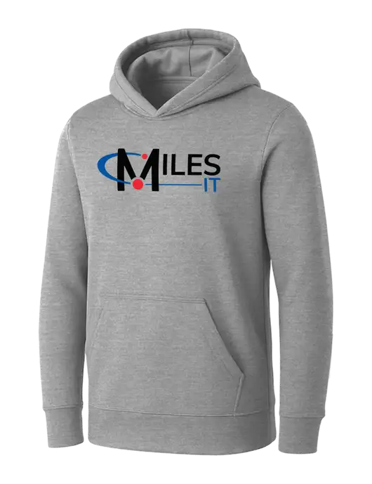 Womens Light Grey Heather Core Fleece Pullover Hooded Sweatshirt w/Miles IT Logo, Miles IT Slogan Logo