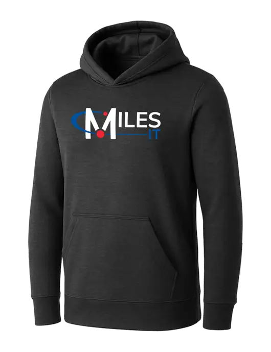 Womens Dark Grey Heather Core Fleece Pullover Hooded Sweatshirt w/Miles IT Logo, Miles IT Slogan Logo