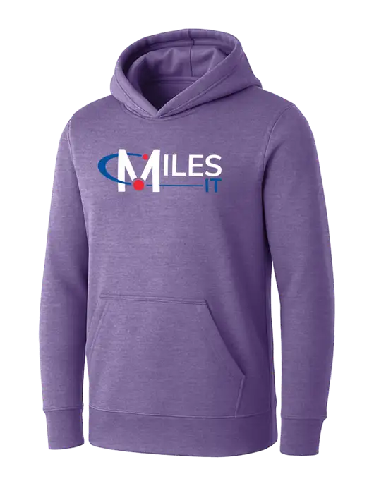 Womens Purple Heather Core Fleece Pullover Hooded Sweatshirt w/Miles IT Logo, Miles IT Slogan Logo