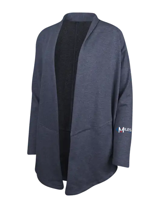 Estate Blue Heather/Charcoal Heather Womens Interlock Cardigan w/Miles IT Logo