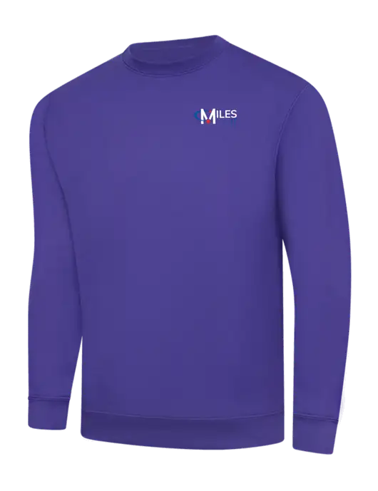 Purple 9 oz 50/50 Cotton/Poly Crew Sweatshirt w/Miles IT Logo