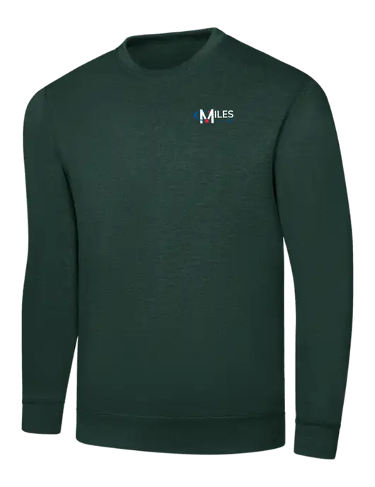 Dark Green 7.8 oz Ring Spun Crew Sweatshirt w/Miles IT Logo