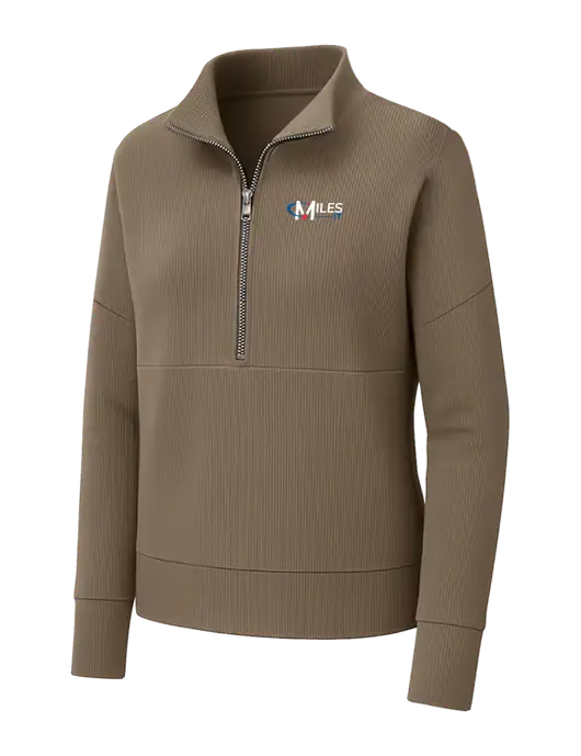 Mercer+Mettle Womens Medium Taupe Linear Texture Quarter Zip w/Miles IT Logo