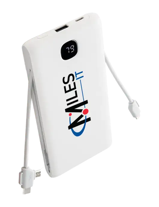 TurboBoost 10,000 mAh Power Bank w/Built-in Cables & Plug w/Miles IT Logo