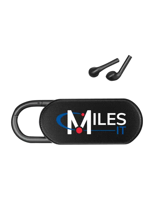 Clip Buddies Black Speaker & Ear Buds w/Miles IT Logo