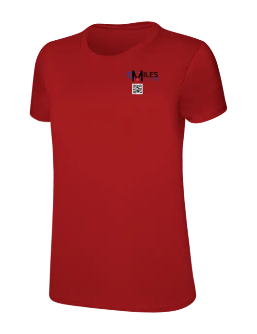 Womens Ring Spun Bright Red 4.5 oz T-Shirt w/Miles IT QR Code Logo