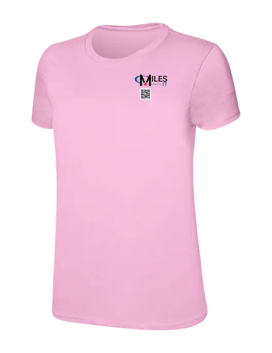 Womens Ring Spun Candy Pink 4.5 oz T-Shirt w/Miles IT QR Code Logo