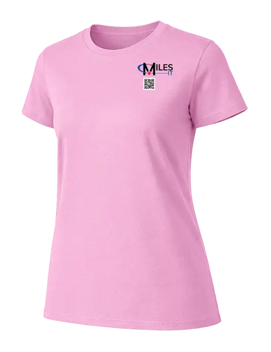 Womens Ring Spun Candy Pink 4.5 oz T-Shirt w/Miles IT QR Code Logo