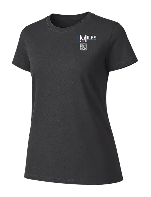 Womens Ring Spun Charcoal 4.5 oz T-Shirt w/Miles IT QR Code Logo